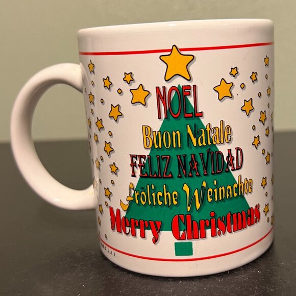 Vintage International Multilingual "Merry Christmas" Holiday Tree Ceramic mug - Picture 2 of 9